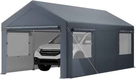 12X20 Ft Heavy Duty Carport Canopy, Portable Garage, Car Tents, Easy to Assemble, Reinforced Structure, with Hanging Edge, Applicable to Car, Bike, Boat, Party (Gray)