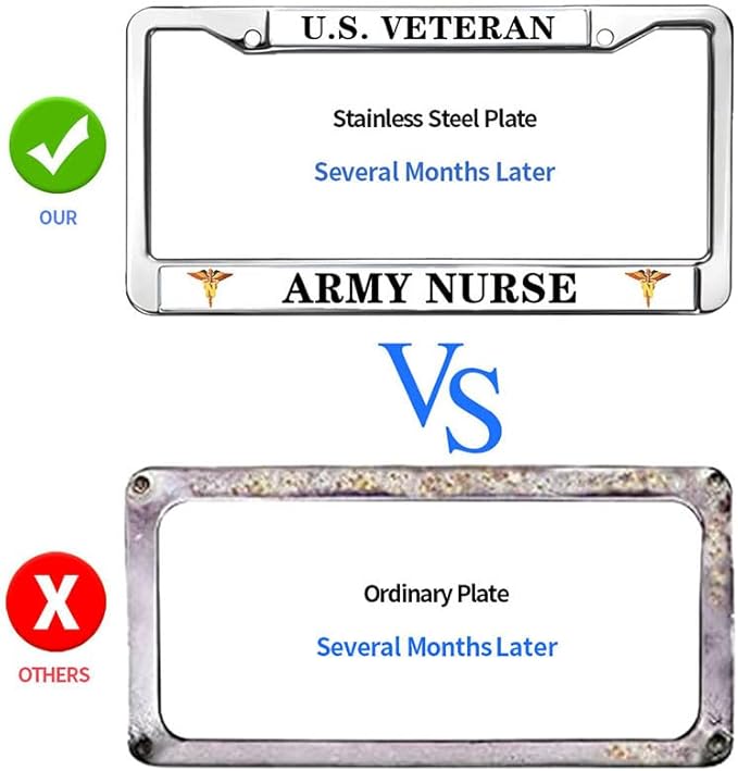 US Veteran Army Nurse License Plate Frame Inspirational Veteran Army Nurse Gifts Rust-Proof License Plate Frame Army Nurse Pride License Plate Frame for Patriotic People