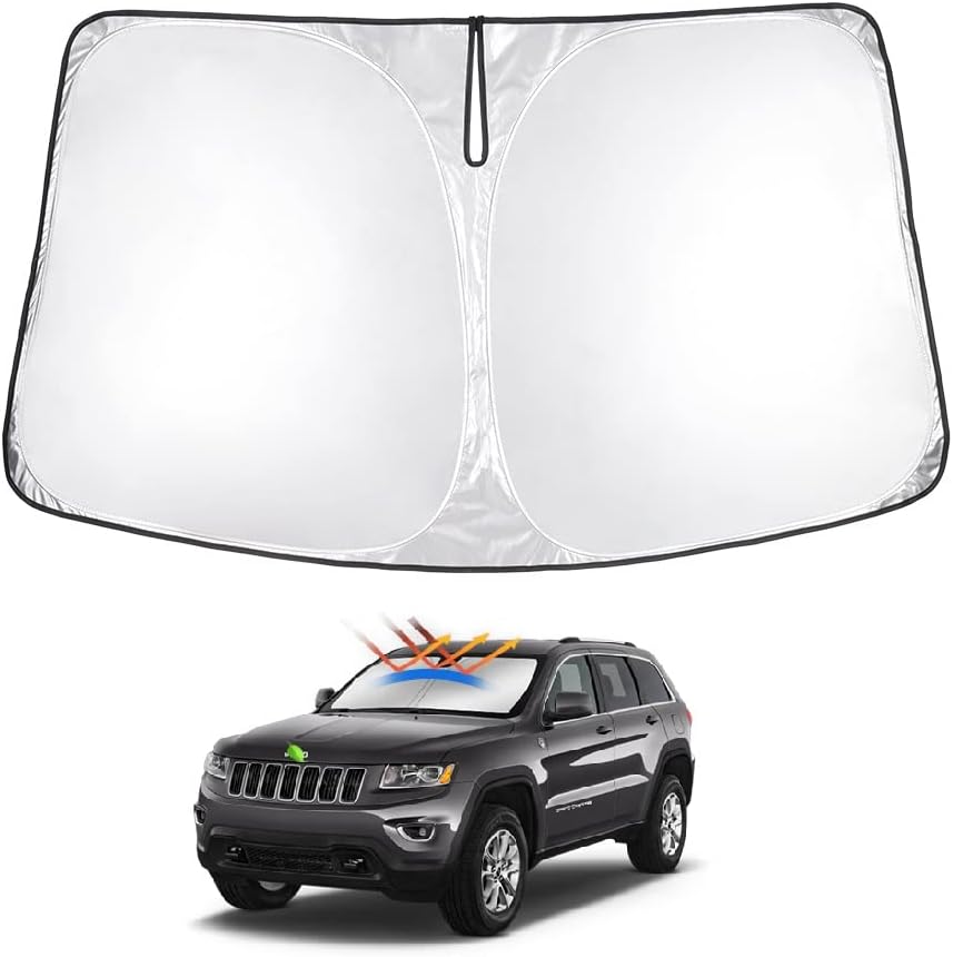 T TGBROS Windshield Sun Shade for Jeep Grand Cherokee 2011-2021 Accessories Foldable Sun Shield Front Window Sunshade Cover Sun Visor Cover Block Heat and Sun Protection(NOT for Cherokee L)