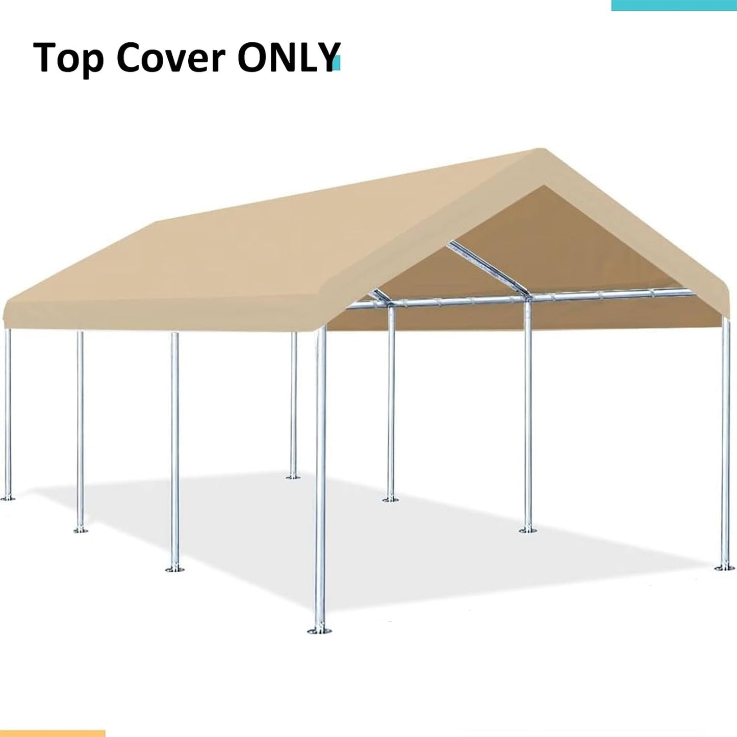 Carport Replacement Canopy Cover for Car Tent Top Garage Shelter Cover Tarp with Ball Bungees (Only Top Cover, Frame Not Include) (Ginger, 10’ x 20‘)