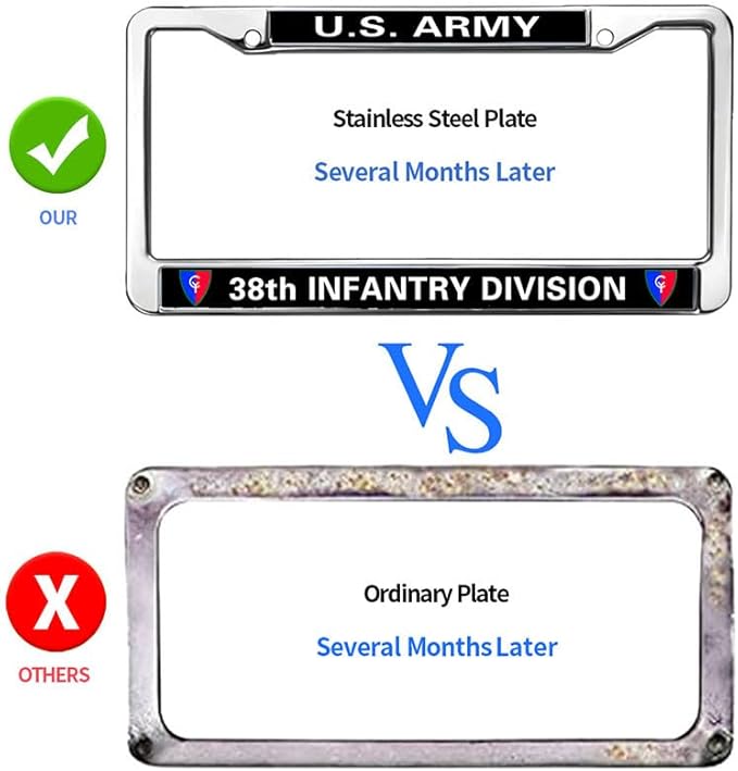 US Army 38TH Infantry Division License Plate Frame,Veteran US Army Aluminum Slim License Plate Frames Chrome for US Canada Vehicles