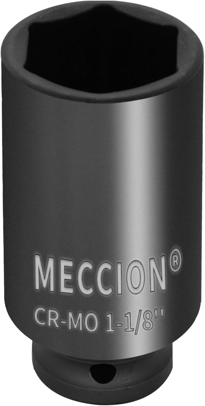 Meccion 1/2 Inch Drive Impact Socket 1-1/8 inch SAE, 6 Point Cr-Mo Deep Impact Socket, 78mm Length