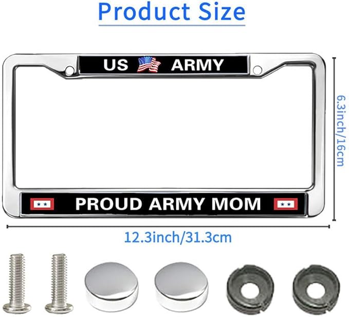 US Army Mom License Plate Frame Chrome Proud Army Mom Slim Design License Plate Frame US Army Pride License Plate Frame for Patriotic Man Woman