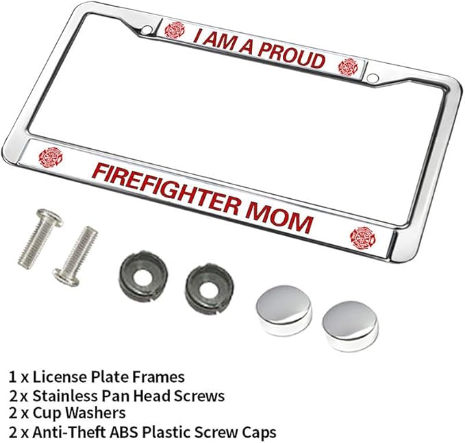 Proud Firefighter Mom License Plate Frame Slim Firefighter Pride Rust-Proof License Plate Frame Firefighter Blessing License Plate Frame for Firefighter