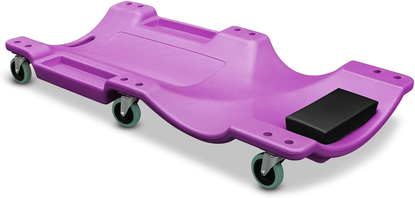 Auto Dynasty 40 Inches Mechanic Creeper, Automotive Garage Repair Low Profile Under Car Rolling Creeper with Padded Headrest, Plastic, Purple
