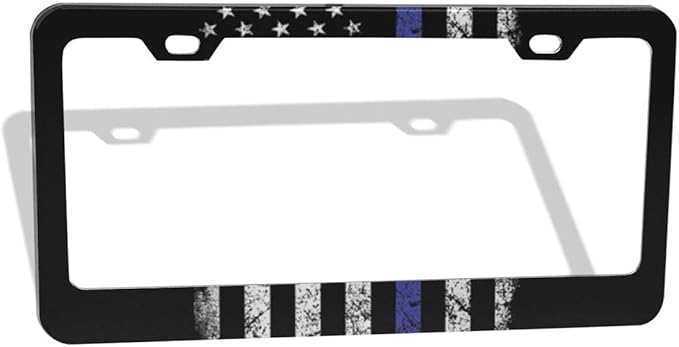 Thin Blue Line Flag License Plate Covers Chrome Blue Lives Matter License Plate Frame Tag Holder 2 Holes