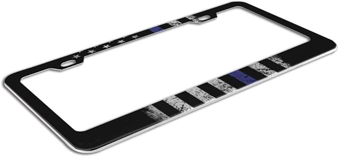 Thin Blue Line Flag License Plate Covers Chrome Blue Lives Matter License Plate Frame Tag Holder 2 Holes