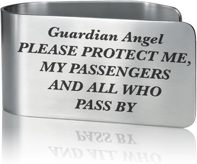 Guardian Angel Please Protect Me Engraved Stainless Steel Car Visor Clip, Inspirational Guardian Angel Safe Driving Gifts for Family Friend Driver, Sweet 16 Birthday Gifts for New Driver