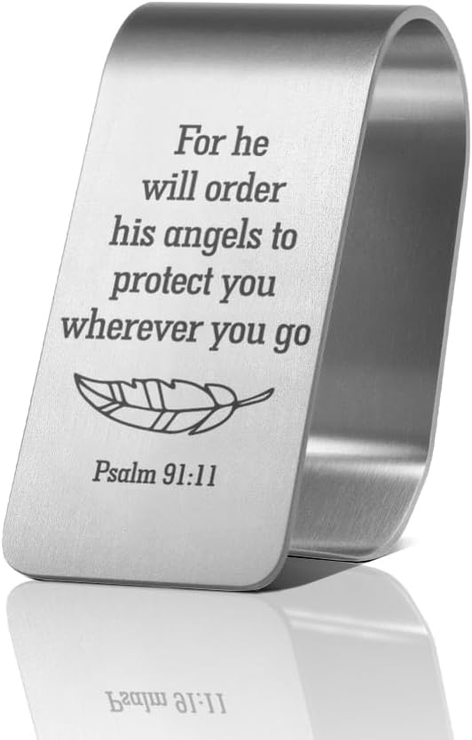 for He Will Order His Angels to Protect You Wherever You Go Engraved Stainless Steel Car Visor Clip, Psalm 91:11 Sign, Funny Religious Gifts for Women Men Family Friend, New Driver Gifts