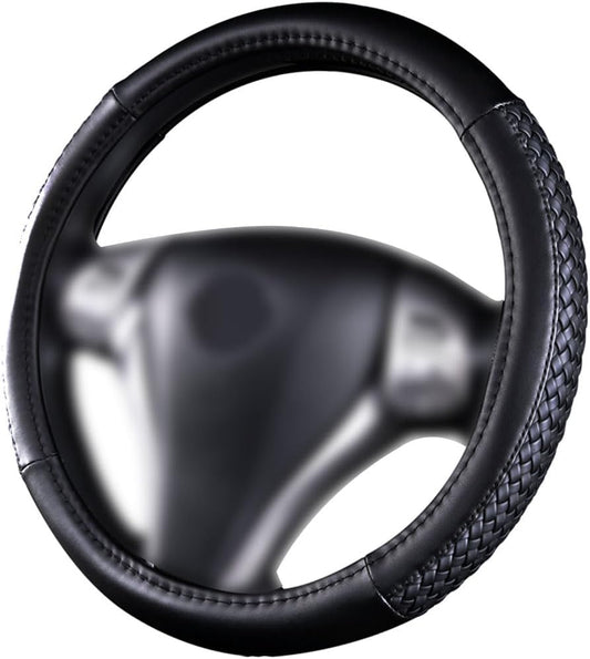 Flying Banner car Steering Wheel Cover Faux Leather Massage Universal fit 3D Honeycomb Hole Anti-Slip Sporty 15 Inches (Sliod Black Woven)