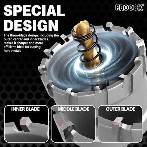 Metal Hole Saw 1/3/8" (35mm) 3Pcs Set Heavy Duty Tungsten Carbide Tipped Hole Cutters Set with L-flench, for Steel Iron,Aluminum,Stainless stell,Plastic