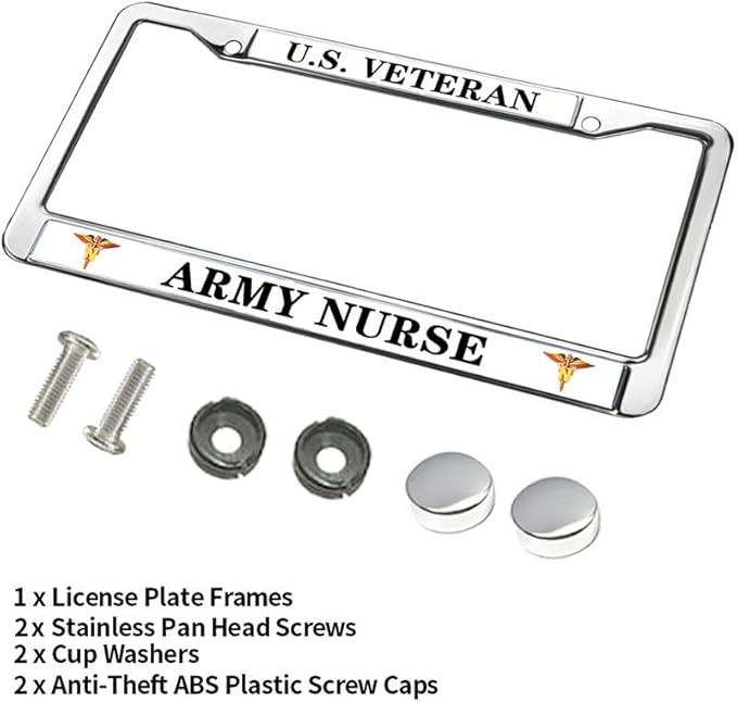 US Veteran Army Nurse License Plate Frame Inspirational Veteran Army Nurse Gifts Rust-Proof License Plate Frame Army Nurse Pride License Plate Frame for Patriotic People