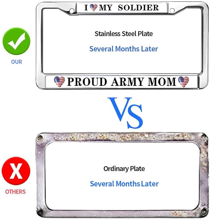 Proud Army Mom License Plate Frame Custom US Army USA Flag Scratch-Resistant License Plate Frame US Army Veteran License Plate Frame for Veterans