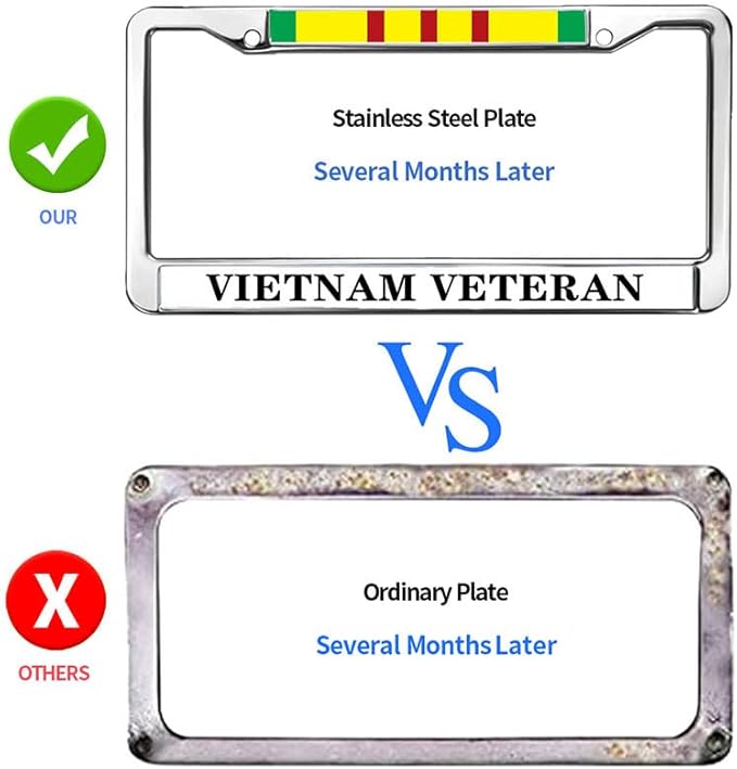 US Army Vietnam Veteran Slim Design Car Licence Plate Covers,Vietnam Veteran US Army Stainless Steel Black License Plate Frame for Standard Size US Car