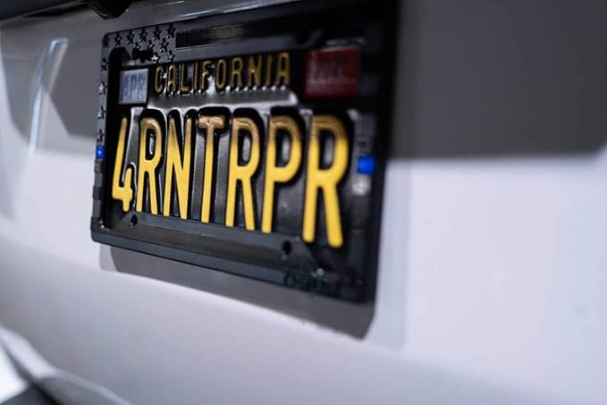 TACTILIAN American Flag License Plate Frame - Subdued 3D Embossed USA Flag in Black Gloss on Matte Finish for Car, Truck or SUV (Thin Blue Line)