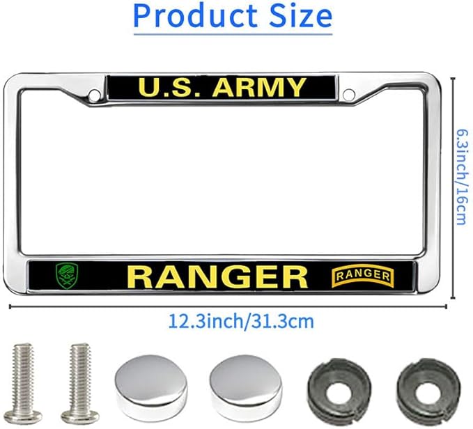 Ranger US Veteran License Plate Frame Metal Proud US Army Veteran Durable License Plate Frame Army Ranger Gifts License Plate Frame for Patriotic People