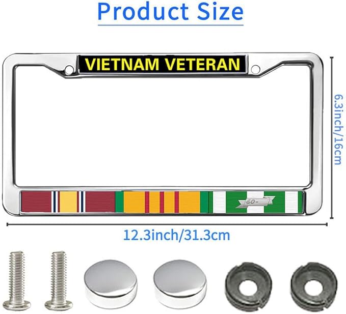 Vietnam Veteran License Plate Frame Custom Vietnam Vet Flag Rust-Proof License Plate Frame Vietnam Vet US Army