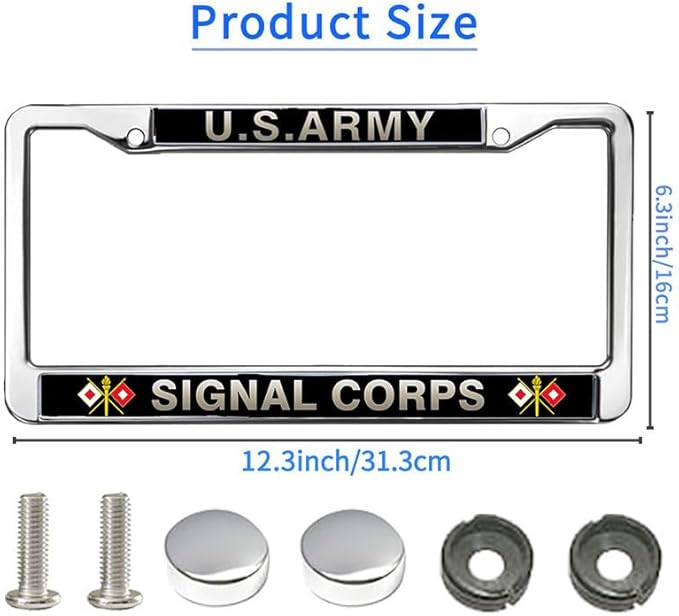 US Army Signal Corps License Plate Frame Metal Us Army Signal Corps Flag Rattle-Proof License Plate Frame US Army Division Pride License Plate Frame for Military