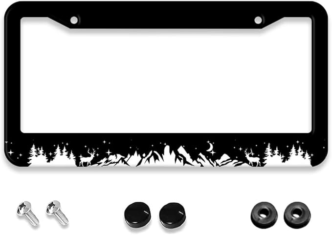 Mountains License Plate Frame - 1 Pack Personalized Aluminum Car License Plate Cover Mountains License Plate Holder Universal US-Canada 2 Hole Auto Car Tag for Women/Men