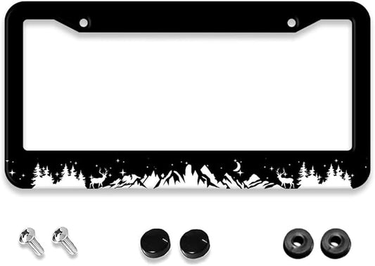 Mountains License Plate Frame - 1 Pack Personalized Aluminum Car License Plate Cover Mountains License Plate Holder Universal US-Canada 2 Hole Auto Car Tag for Women/Men