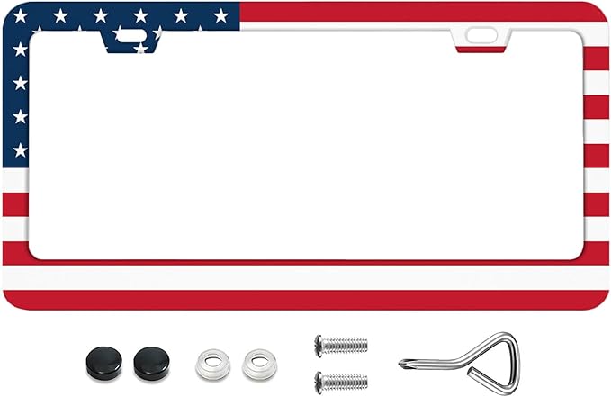 USA Flag America National Symbol Patriotic License Plate Frames Rust-Proof Stainless Steel Screws Included Personalized Cover Women Men Decorate Car with 12.3x6.3 Inch License Plate Holder -DATANSEN