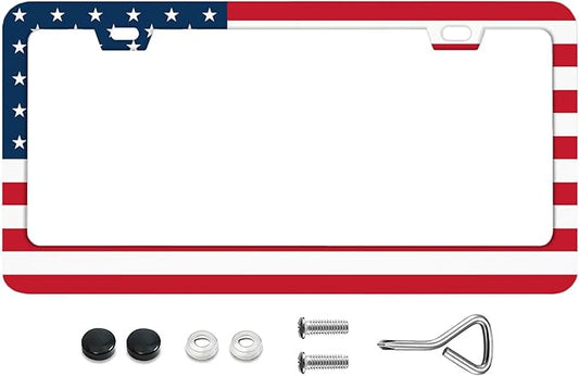 USA Flag America National Symbol Patriotic License Plate Frames Rust-Proof Stainless Steel Screws Included Personalized Cover Women Men Decorate Car with 12.3x6.3 Inch License Plate Holder -DATANSEN
