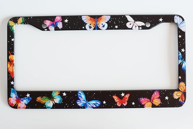 1pcs Colorful Butterfly License Plate Frame for Women,Inspirational Butterfly car Decorative tag Frames Girly,Colorful Butterflies License Plate Cover Holder for Vehicle with car Keychain tag