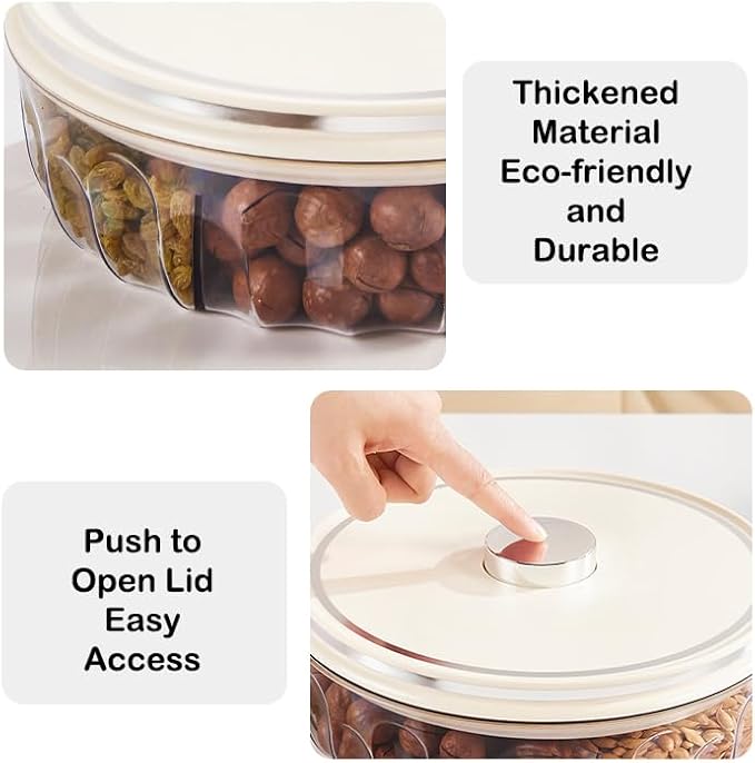 2 Pack Divided Serving Tray with Push-on Lid, 5 Compartments Round Plastic Food Storage Organizer, Snack Tray for Portable Snack Platters, Clear Organizer for Candy, Fruits, Nuts