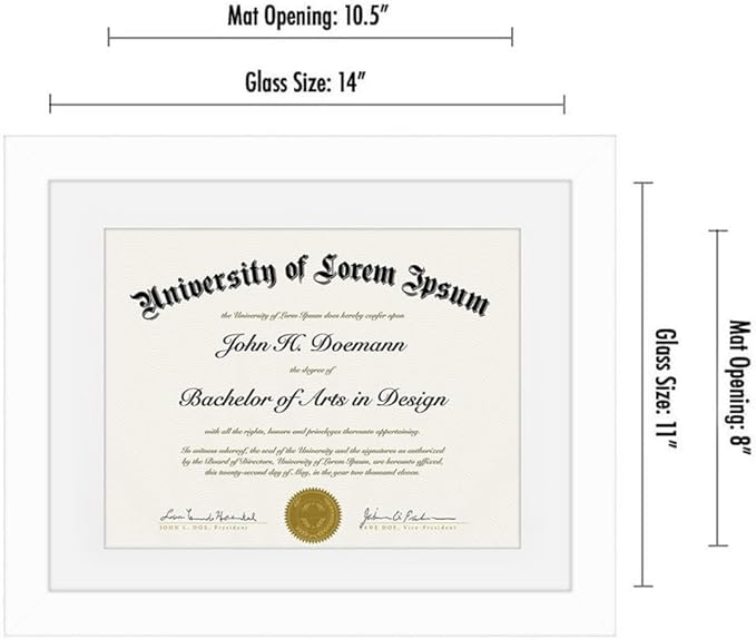 Americanflat 11x14 Diploma Frame with Shatter-Resistant Glass - Set of 2 - Use as 8.5x11 Frame with Mat or Display 11x14 Documents Without Mat - Legacy Collection - Certificate Frames for Wall - White