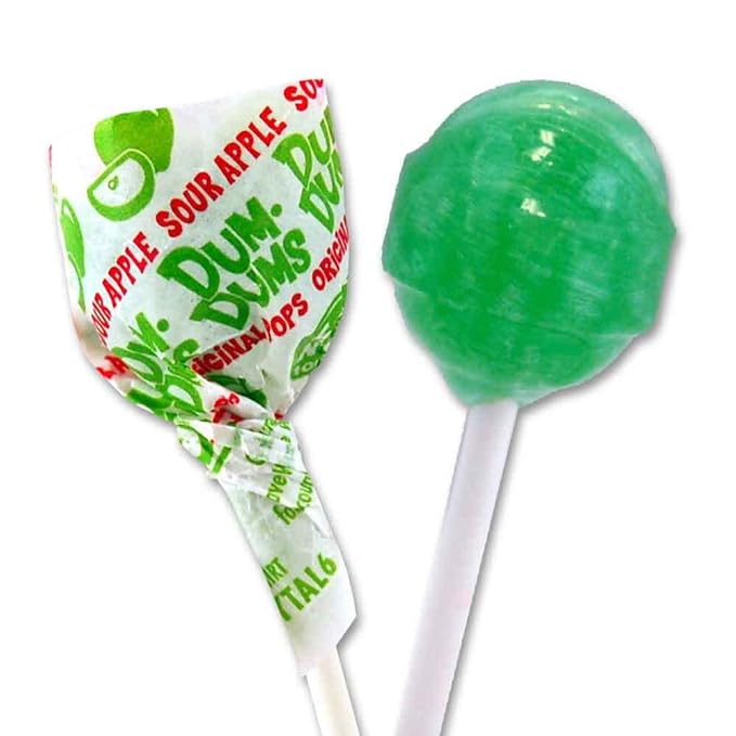 Dum Dums Sour Apple Lollipops - Bulk Candy Bag with Lollipops Individually Wrapped, Single Flavor Gourmet Suckers - 50 Count