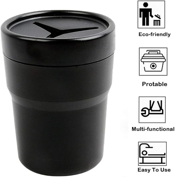 FIOTOK Car Trash Can with Lid, Mini Auto Garbage Can Leakproof Vehicle Trash Bin Fits Cup Holder in Console or Door for Automotive Car, Home, Office, Kitchen, Dinning Room 2 Packs