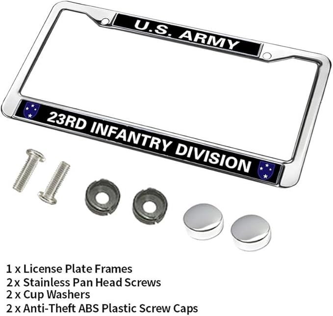 US Army 23RD Infantry Division License Plate Frame Holder,Veteran US Army Stainless Steel Car Licence Plate Covers for Standard Size US Car
