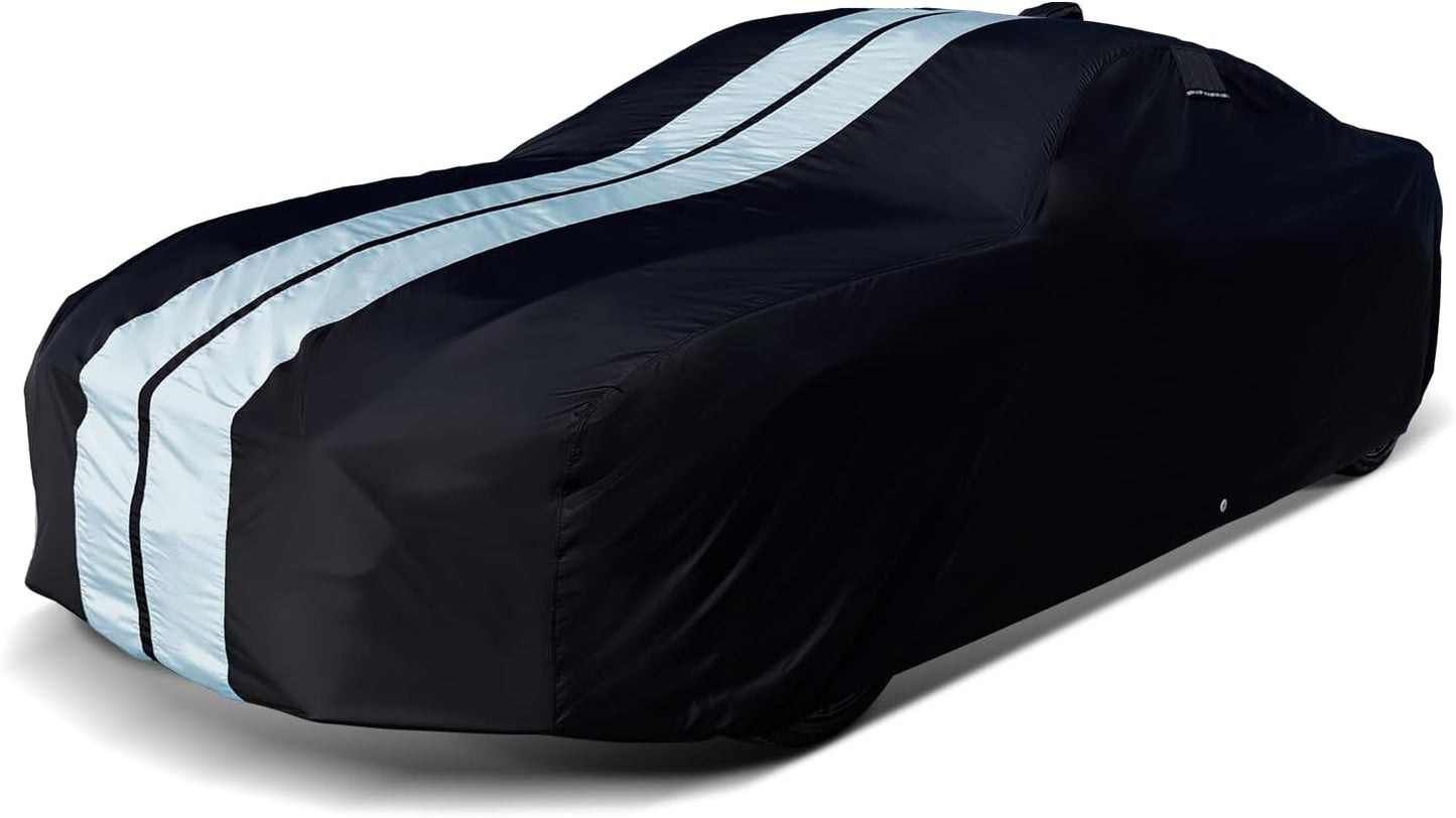 iCarCover Custom Car Cover for Chevy Corvette C1 (1953-1957) Waterproof All Weather Rain Snow UV Sun Protector Full Exterior Indoor Outdoor Car Cover (Stripe - Black/Gray)