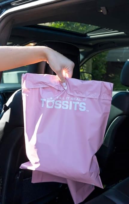 Tossits Recycled Disposable Car Trash Bags ??Leakproof, Smell Proof Hanging Garbage Bags for Car, Truck, SUV, RV & Vehicle ??Pink, 21 Count Disposable Automotive Trash Bags