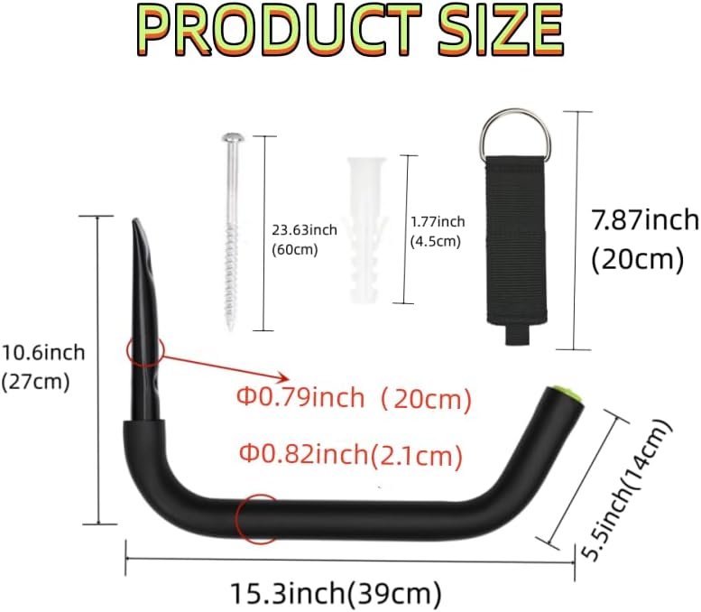 Garage Storage Heavy Duty Hooks, 15Inch Jumbo Arm Kayak Rack, Heavy Duty Wall Hooks for Canoe, Ladder, Bicycle, Folding Chairs, Surfboard, Snowboard, Hose and Tools (6 Pack)