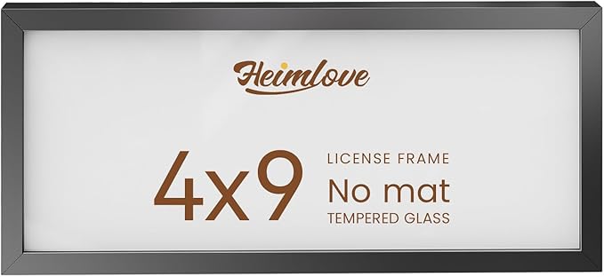 Heimlove 4x9 Aluminum Picture Frame,4 x 9 Business License Certificate with Real Glass,Tabletop Display,Mounting Horizontally or Vertically Decor for Wall-1Pack