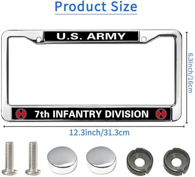 US Army 7th Infantry Div License Plate Frame Slim 7th Infantry Division Rattle Proof License Plate Frame