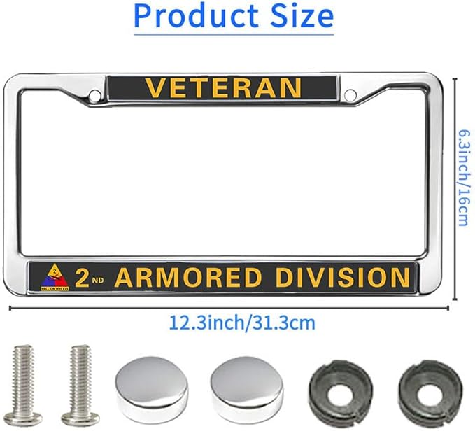 2nd Armored Division Vet License Plate Frame Metal US Army Veteran Scratch-Resistant License Plate Frame US Veteran Pride License Plate Frame for Military