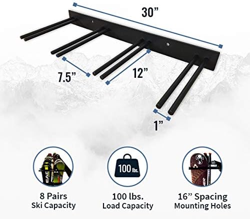StoreYourBoard Ski Storage Rack, Indoor Wall Mount Garage Organizer (16 Skis), Solid Steel
