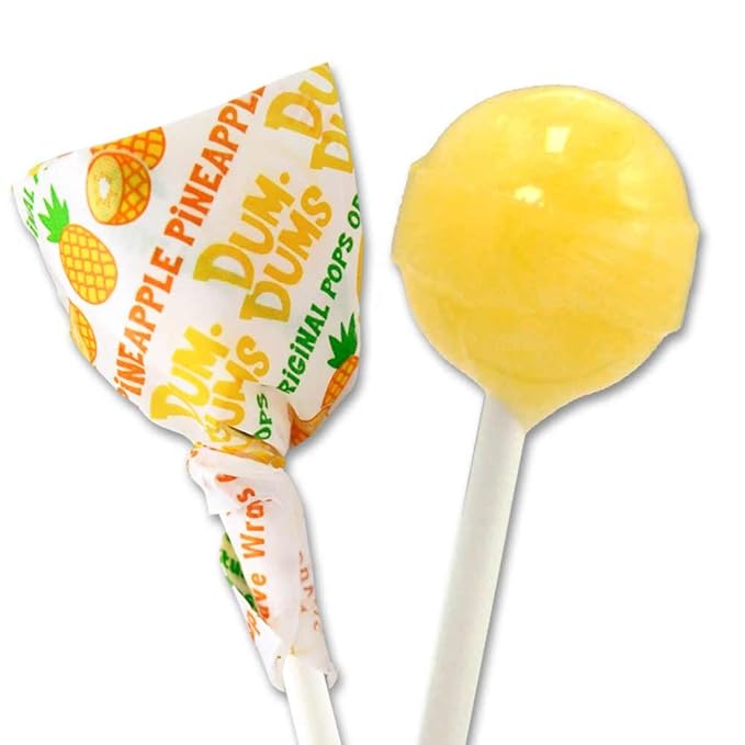 Dum Dums Pineapple Lollipops - Bulk Candy Bag with Lollipops Individually Wrapped, Single Flavor Gourmet Suckers - 50 Count