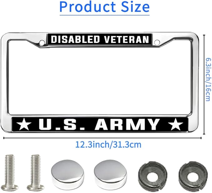 Disabled Veteran US Army License Plate Frame for Birthday Gift US Veteran Support License Plate Frame Chrome