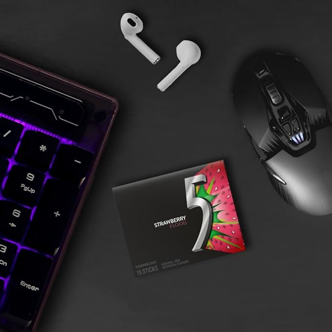 5 Gum Sour Strawberry Sugar Free Chewing Gum Bulk Pack, 15 Stick (Pack of 10)