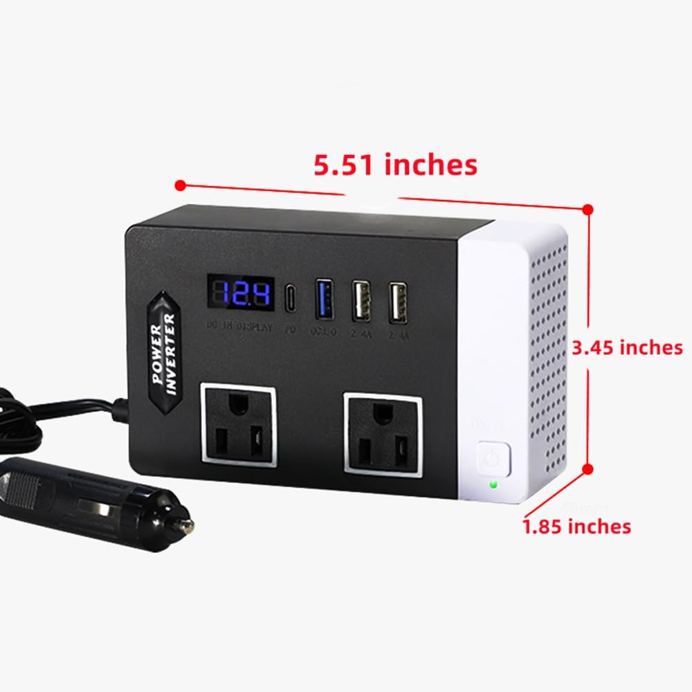 300W Car Power Inverter, DC 12V to 110V AC Car Plug Adapter Outlet with USB 3.0/2.0 Charger Type-c Port/car Charger for Laptop