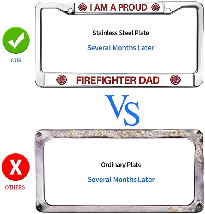 Proud Firefighter Dad License Plate Frame Military Fire Rescue Support Fade-Resistant License Plate Frame Firefighter