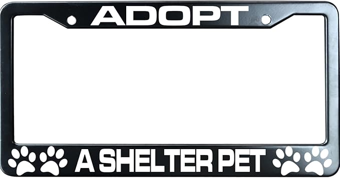 Adopt A Shelter Pet Paws Matte Black License Plate Frame Cover for Men/Women, Heavy Duty Stainless Steel Auto Car Tag Frame with 2 Holes & Free Screws,Unique Cat and Dog Lover Gift