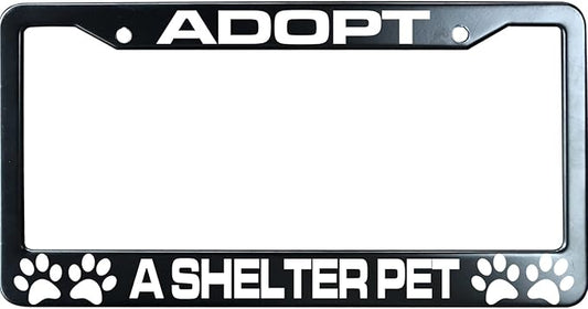 Adopt A Shelter Pet Paws Matte Black License Plate Frame Cover for Men/Women, Heavy Duty Stainless Steel Auto Car Tag Frame with 2 Holes & Free Screws,Unique Cat and Dog Lover Gift