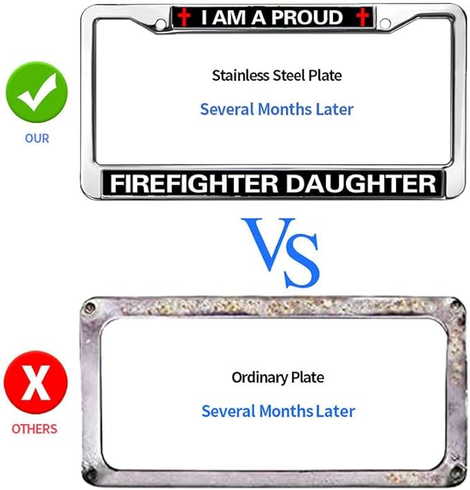 Proud Firefighter Daughter License Plate Frame Patriotic Firefighter Power Rattle-Proof License Plate Frame Firefighter Gift License Plate Frame for Firefighter