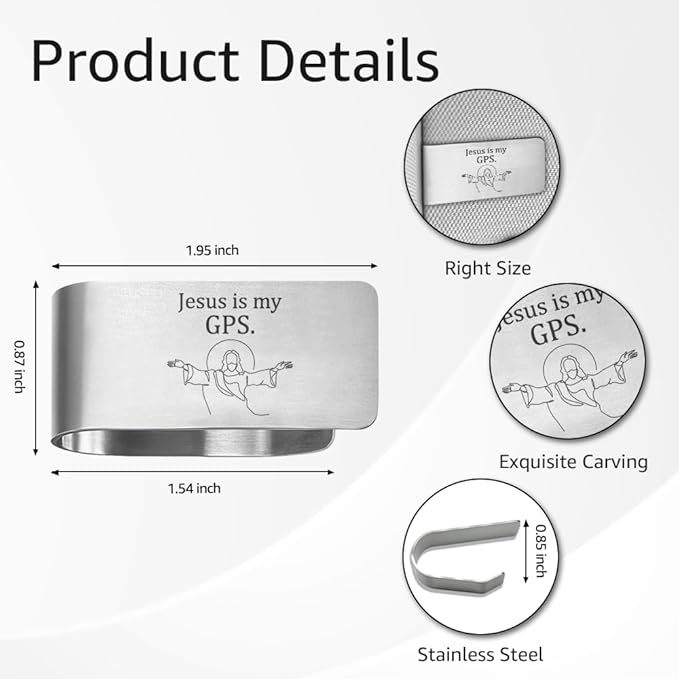 Jesus is My GPS Engraved Stainless Steel Car Visor Clip, Travels Visor Car Accessories, Driving Safety Prayer Religious Gifts for Dad Husband Grandpa, Funny Christian Gifts for Family Friend