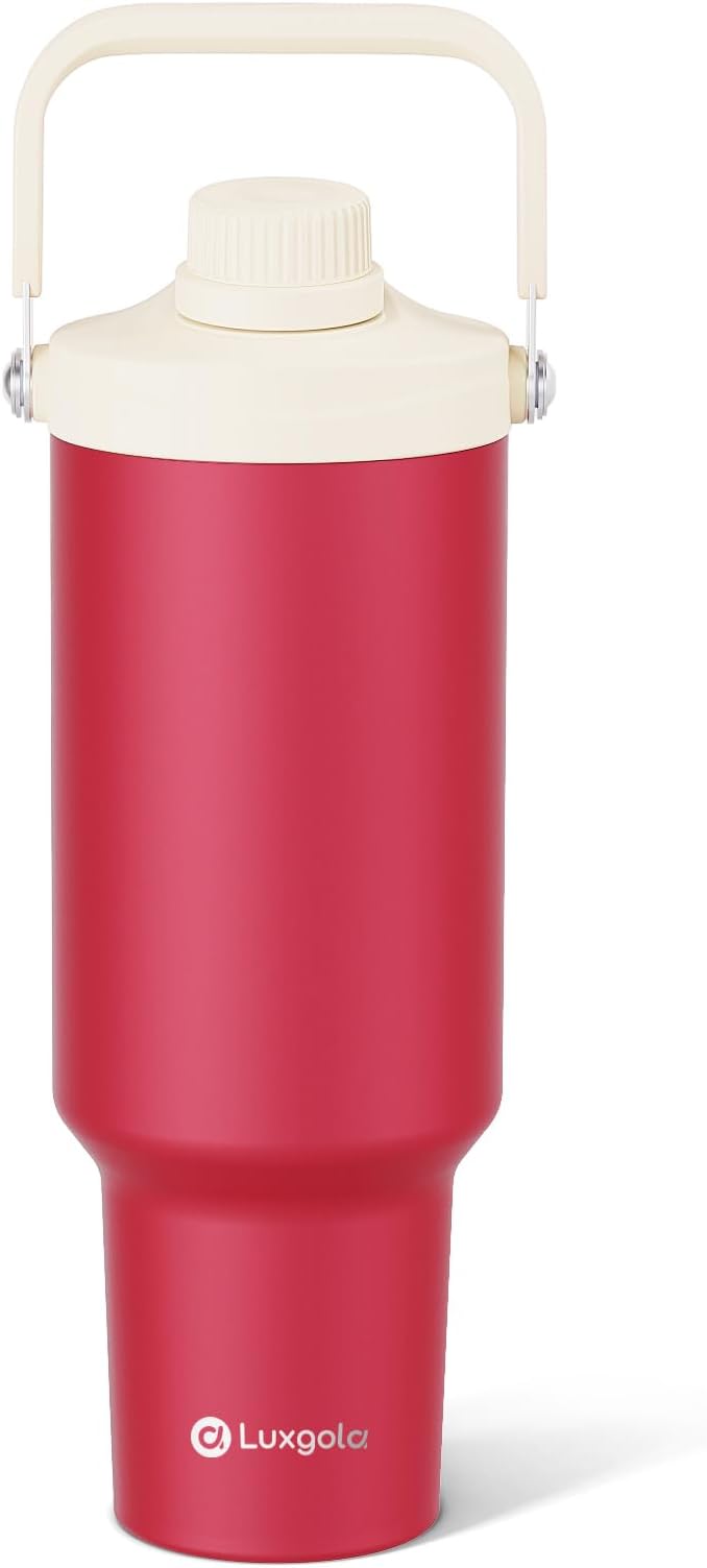 40 oz Insulated Tumbler, Double Wall Vacuum Stainless Steel Cup with Handle and Spout Lid, For Cold/Hot Drinks, Coffee Travel Mug for Car Holder/Home/Office/Party/Camping (Red-1 Pack)