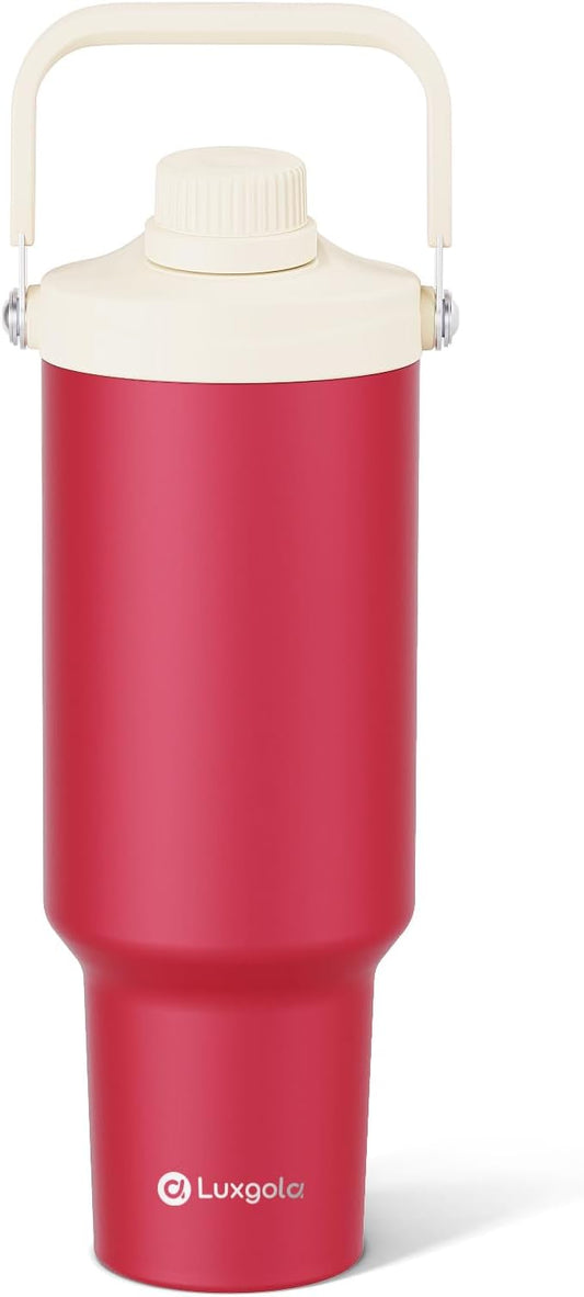 40 oz Insulated Tumbler, Double Wall Vacuum Stainless Steel Cup with Handle and Spout Lid, For Cold/Hot Drinks, Coffee Travel Mug for Car Holder/Home/Office/Party/Camping (Red-1 Pack)